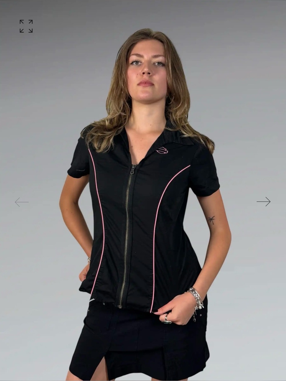 Harley Davidson Zip Front Black And Pink Fitted Biker Shirt